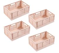 EURXLQ 4 Cestino Portaoggetti Pieghevole,Impilabile Cassette Plastica,Cassetta Pieghevole in Plastica,Cassette Plastica Pieghevoli per La Cucina,Bagno,Ufficio (Rosa, 30×20×12cm)