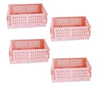 EURXLQ 4 Cestino Portaoggetti Pieghevole,Impilabile Cassette Plastica,Cassetta Pieghevole in Plastica,Cassette Plastica Pieghevoli per La Cucina,Bagno,Ufficio (Rosa, 20×15×9cm)