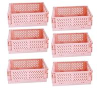 EURXLQ 6 Cestino Portaoggetti Pieghevole,Impilabile Cassette Plastica,Cassetta Pieghevole in Plastica,Cassette Plastica Pieghevoli per La Cucina,Bagno,Ufficio (Rosa, 25×16×10cm)