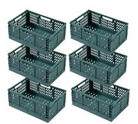EURXLQ 6 Cestino Portaoggetti Pieghevole,Impilabile Cassette Plastica,Cassetta Pieghevole in Plastica,Cassette Plastica Pieghevoli per La Cucina,Bagno,Ufficio (Verde, 30×20×12cm)