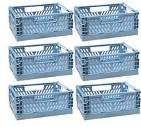 EURXLQ 6 Cestino Portaoggetti Pieghevole,Impilabile Cassette Plastica,Cassetta Pieghevole in Plastica,Cassette Plastica Pieghevoli per La Cucina,Bagno,Ufficio (Blu, 20×15×9cm)
