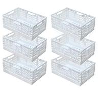 EURXLQ 6 Cestino Portaoggetti Pieghevole,Impilabile Cassette Plastica,Cassetta Pieghevole in Plastica,Cassette Plastica Pieghevoli per La Cucina,Bagno,Ufficio (Bianco, 43×29×17cm)