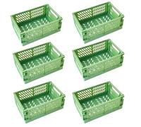 EURXLQ 6 Cestino Portaoggetti Pieghevole,Impilabile Cassette Plastica,Cassetta Pieghevole in Plastica,Cassette Plastica Pieghevoli per La Cucina,Bagno,Ufficio (Verde, 25×16×10cm)