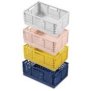 EURXLQ Cestino Portaoggetti Pieghevole,Impilabile Cassette Plastica,Cassetta Pieghevole in Plastica,Cassette Plastica Pieghevoli per La Cucina,Bagno,Ufficio (4 Colori, 43×29×17cm)