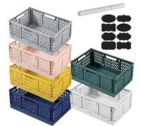 EURXLQ Cestino Portaoggetti Pieghevole,Impilabile Cassette Plastica,Cassetta Pieghevole in Plastica,Cassette Plastica Pieghevoli per La Cucina,Bagno,Ufficio (6 Colori, 25×17×10cm)
