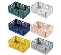 EURXLQ Cestino Portaoggetti Pieghevole,Impilabile Cassette Plastica,Cassetta Pieghevole in Plastica,Cassette Plastica Pieghevoli per La Cucina,Bagno,Ufficio (6 Colori, 43×29×17cm)