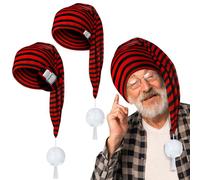 Eurzom 2 Pcs Men's Night Cap Adjustable Sleeping Cap Striped Pajama Hat with Pom Ball for Christmas Daily Costume Party(Red Black)