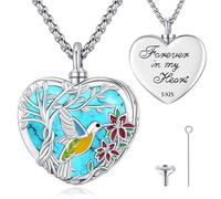 Eusense 925 Argento Sterling Collana Urna Colibrì Albero della vita Urna Ciondolo Collana Urna per Ceneri Gioielli Ciondolo Memoriale Ceneri per Donne Uomini Umano Cane Gatto Keepsake