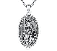 Eusense 925 Argento Sterling La Santa Muerte Ciondolo Santa Muerte Ciondolo Mietitore Santa Muerte Collana Santa Morte Falce Aumelt Collana Gioielli Regali per Uomini Donne