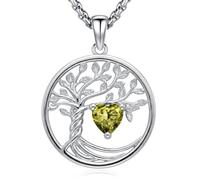 Eusense Ciondolo Albero della Vita con Cuore e Peridoto Albero Della Vita Collana Gioiello per Donna, Regalo per la Moglie, la Figlia e la Mamma