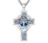 Eusense Ciondolo Albero Della Vita Croce Celtica Ciondolo con Claddagh Argento 925 Collana Croce Religioso Girocollo per Uomini Donne