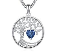 Eusense Ciondolo Cristallo Cuore Collana Albero Della Vita e Zaffiro Gioiello per Donna, Regalo per la Moglie, la Figlia e la Mamma