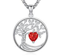 Eusense Collana Albero della Vita con Cuore e Rubino Ciondolo Albero Della Vita Gioiello per Donna, Regalo per la Moglie, la Figlia e la Mamma