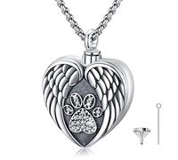 Eusense Collana con urna per ceneri, in argento Sterling 925, con ciondolo commemorativo a forma di cuore, per donne e uomini, GLU-PD1420, Argento sterling, Zirconie sintetico