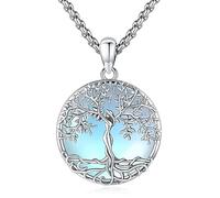 Eusense Collana di pietra Lunare in Argento 925 Collana con Albero Della vita Catena di Ciondoli Regali di Gioielli per Donne Signore Ragazze