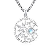 Eusense Collana Luna e Sole in Argento 925 con Pietra di Luna Ciondolo Astrologico e Amuleto Portafortuna, Bijou Regalo per Donne
