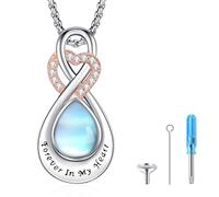 Eusense Collana per Urna per Ceneri in Argento Sterling Cuore Pietra di luna Pietra di Nascita Keepsake Memoriale Cremazione Gioielli per le Donne