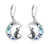 Eusense Orecchini a Forma di Luna di Gatto in Argento 925 Orecchini a Goccia Orecchini di Gioielli per Gli Amanti dei Gatti Donne Ragazze