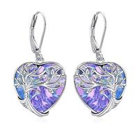 Eusense Orecchini di Cristallo Dell'albero Della Vita per le Donne Argento 925 Cuore Viola Orecchini di Cristallo Gioielli Regali per le Donne Ragazze