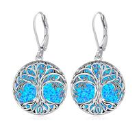Eusense Orecchino con Albero Della Vita Orecchini in Argento 925 con Albero Della vita in Opale Blu Orecchini Pendenti Regalo di Gioielli per Donne Ragazze