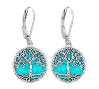 Eusense Orecchino con albero della vita Orecchini in argento 925 con conchiglia di abalone Orecchini pendenti Gioielli Regalo per donne ragazze