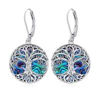 Eusense Orecchino con albero della vita Orecchini in argento 925 con conchiglia di abalone Orecchini pendenti Gioielli Regalo per donne ragazze