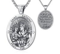 Eusense Sant'Antonio Collana in argento 925 Ciondolo di Sant'Antonio Amuleto Protezione Gioielli Religiosi Regali per Uomini
