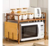 Eushine Mensola Microonde, Supporto Per Forno A Microonde In Bambù Naturale, Scaffale Cucina Regolabile, Ripiano Cucina Con 4 ganci neri E Porta Taglieri 55x42x35cm