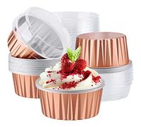EUSOAR Contenitori con coperchi, 25 contenitori usa e getta da 141,7 g, in alluminio, mini muffin, creme, brulee, pirottini, cheesecake, per catering, matrimoni, bomboniere, oro rosa