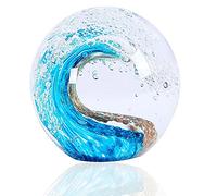 EUSTUMA Statuetta in Vetro Soffiato a Mano Con Onde dell'Oceano, Fermacarte per Scrivania, Decorazione per Casa, Ufficio e Acquario, da Collezione