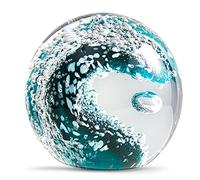 EUSTUMA Statuetta in vetro soffiato a mano con onde oceaniche, fermacarte decorativo per la casa e l'ufficio, decorazione per acquario, turchese, per gli amanti