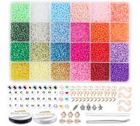 EuTengHao 13200 perline in vetro, piccole perline per pony fai da te, per braccialetti, collane, gioielli, creazione di gioielli con due stringhe trasparenti da 0,6 mm(3mm,550per colore,24 colori)