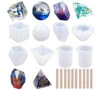 Eutenghao 18PCS DIY silicone resina colata stampi strumenti set include 6 resina colata stampi grandi stampi in silicone trasparente 2 tazza di misurazione 10 bastoncini in legno per fai