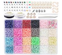 EuTengHao, 6000 perline di vetro piccole perline per fai da te bracciali, collane, gioielli per la creazione di gioielli, con due corde da 0,8 mm trasparenti (4 mm, 250 per colore, 24 colori)