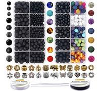 EuTengHao 810Pcs Colore Roccia lavica Perline Pietra Chakra Perline Kit di perline spaziatori con pietra preziosa vulcanica per diffusore Oli essenziali Braccialetti Yoga Forniture per creazione