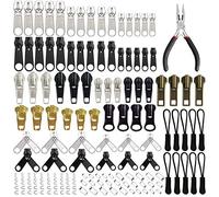 EuTengHao - Kit di riparazione cerniera di ricambio, 169 pezzi, kit di soccorso con pinze, attrezzi e estensioni per cerniera per vestiti, giacche, borse, bagagli, zaini (argento e nero)