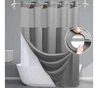 EUTXL Set di tenda da doccia e fodera grigia, tessuto a nido d'ape da 230 g/m², resistente, tenda da bagno ponderata di lusso, 71 x 183 cm (larghezza x altezza)