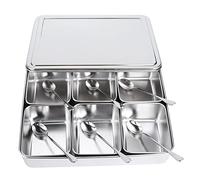 EUTYRG Scatola per condimenti, Barattolo per condimenti in Acciaio Inossidabile a 6 Griglie, Set di contenitori per spezie con cucchiai Utensili da Cucina (a Forma di Cuore)