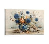 EUUMKOO Stampa artistica da parete classica su tela, con vista sulla spiaggia, vaso di fiori e conchiglie, stampa su tela, decorazione artistica per casa, soggiorno, camera da letto, cornice