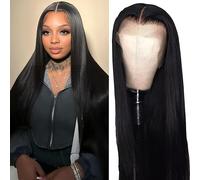 Euvia Parrucca frontale in pizzo da 33 x 15,2 cm, capelli umani, per donne nere, capelli veri, densità 180, parrucca frontale in pizzo pre-pizzicata con capelli di bambino (33 x 6 dritto 61 cm)