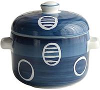 EUXHTYWP Ciotola for noodles, contenitore portatile for ramen, ciotola for zuppa di cipolle con manici e coperchio, ciotola in ceramica da 500 ml, adatta a microonde e forno, 13,5x11x11,8 cm - Blu
