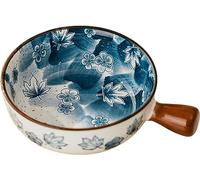 EUXHTYWP Ciotola for noodles, contenitore portatile for ramen, ciotole for zuppa con manico, ciotola in ceramica for zuppa di cipolle, ciotola for microonde adatta al forno - Blu e cerchio - 600 ml