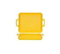 EUXHTYWP Teglie da forno, serie Bake, set di 2 teglie rettangolari, con manici in ceramica, ideali for lasagne/torte/sformati/tapas(Yellow,10in)