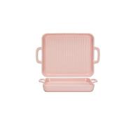 EUXHTYWP Teglie da forno, serie Bake, set di 2 teglie rettangolari, con manici in ceramica, ideali for lasagne/torte/sformati/tapas(Pink,10in)