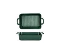 EUXHTYWP Teglie da forno, serie Bake, set di 2 teglie rettangolari, con manici in ceramica, ideali for lasagne/torte/sformati/tapas(Green,9.5in)