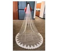 EUXHTYWP Velo da Sposa, Velo Bianco Avorio, Lunghezza cattedrale, Uno Strato di Pizzo, Accessori con Nastro a Pettine(White)