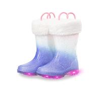 EUXTERPA Stivali di gomma per bambini con calda fodera pelosa, stivali invernali con glitter luminosi per ragazze e ragazzi, facili da maneggiare, stivali Wellington impermeabili, Ombre viola, 33 EU