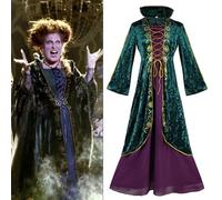 Euyehn Winifred Sanderson Cosplay Dress - Costume da strega con parrucca, vestaglia medievale verde per Halloween adulti