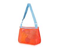 EUYKQNOI Borsa Mare Rete Portagiochi Spiaggia con Tasca Interna, Arancione con Bande Blu, 25x20cm per Bambini, Vacanze al Mare, Piscina e Campeggio - Pieghevole e Impermeabile
