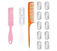 EUYKQNOI Pettine Tagliacapelli a pettine per sfollamento,pettine per diradamento dei capelli,rasoio a doppio lato con 10 lame di ricambio per capelli,adulti e bambini,taglia doppie punte capelli,2 PCS